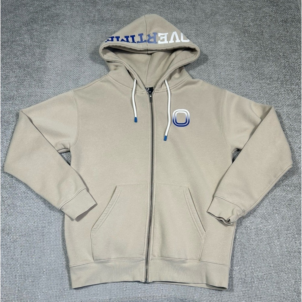 Overtime Hoodie Mens Small Beige Tan Full Zip Logo